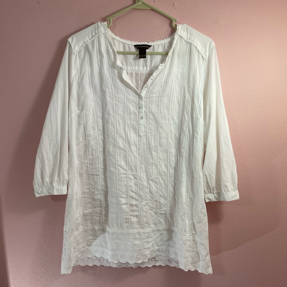 Bit and Bridle White 3/4 length sleeve top with intricate detailing